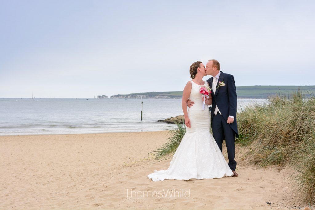Bridal portraits at Sandbanks Beach with Old Harry Rocks in the background | Poole Wedding Photographer | Thomas Whild Photography
