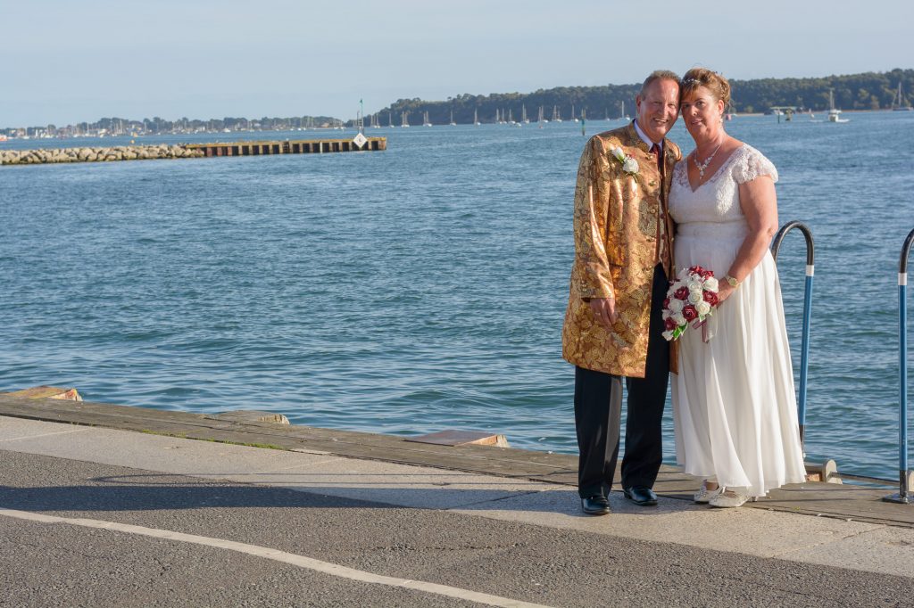 Bride and groom photographed on Poole Quay | Poole Wedding Photographer | Thomas Whild Photography